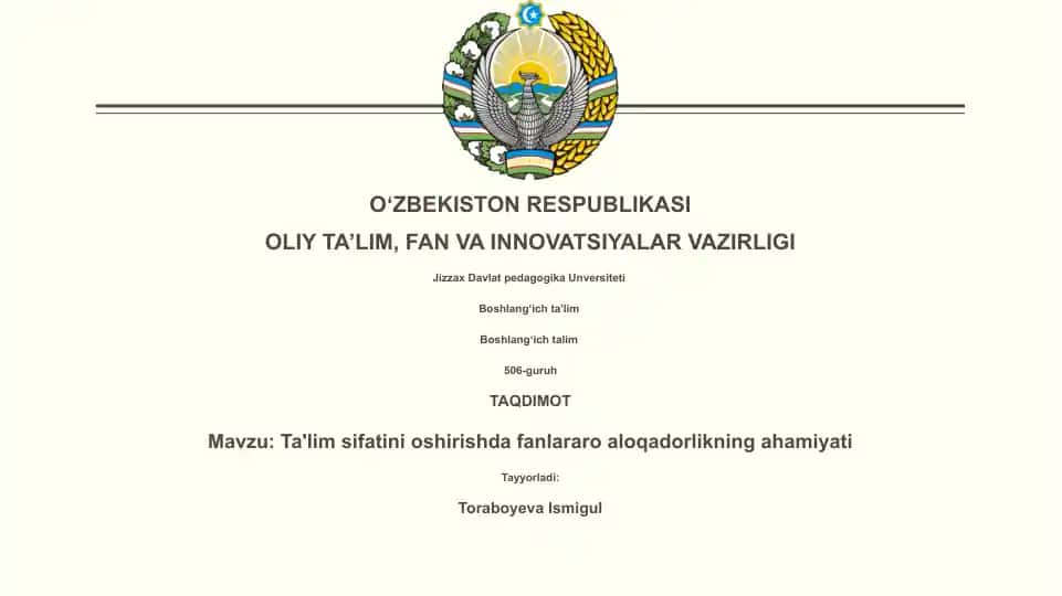 Ta'lim sifatini oshirishda fanlararo aloqadorlikning ahamiyati