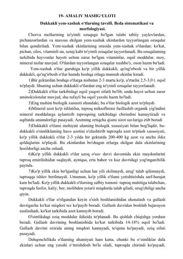 Yem-xashak o'tlarning tavsifi
