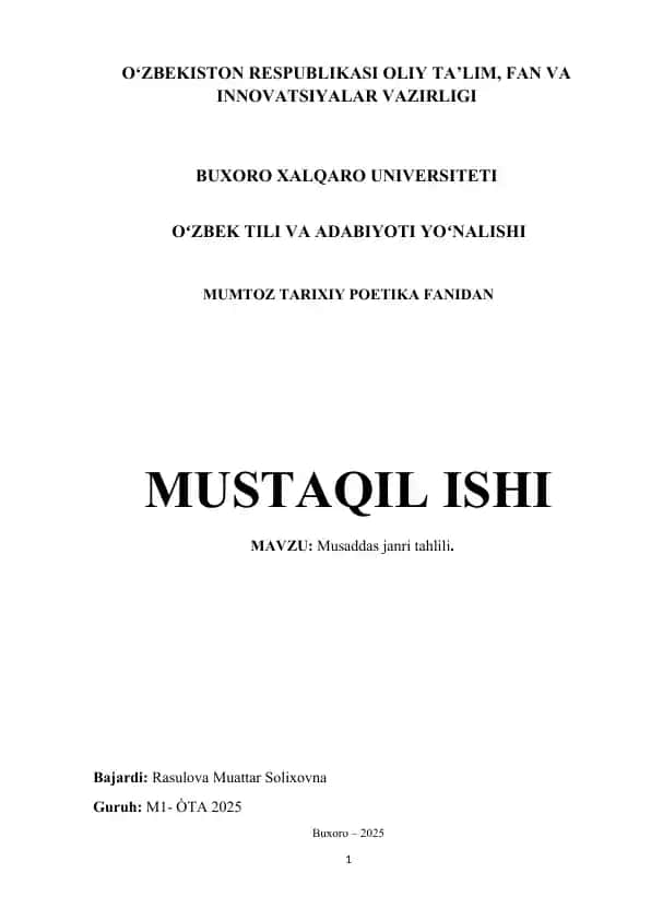 Musaddas janri tahlili