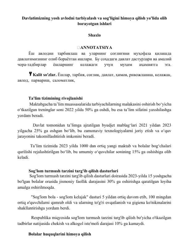 Ta'lim tizimining rivojlanishi