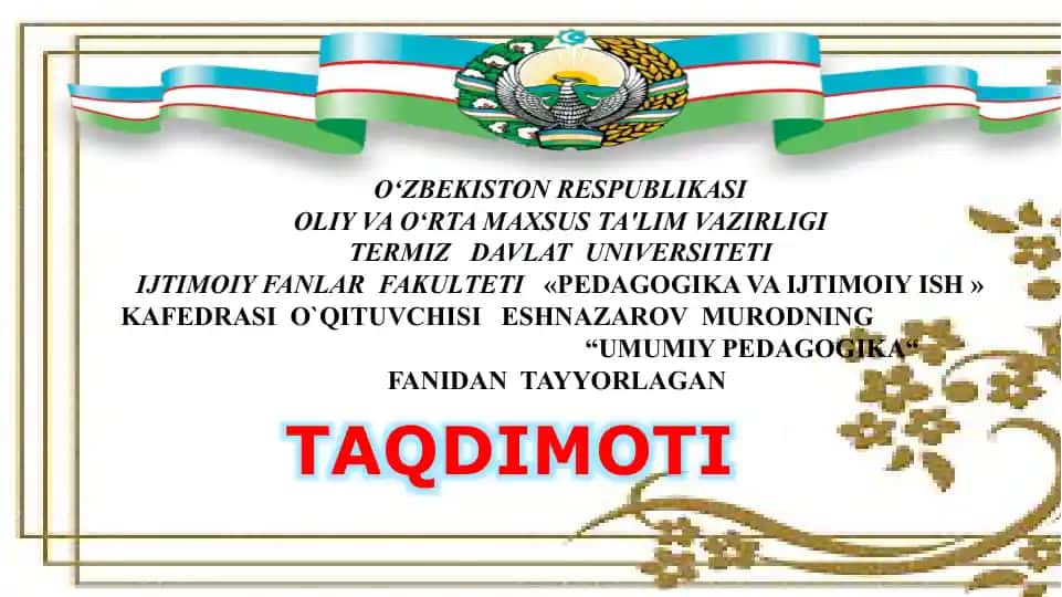 Qobiliyat va Pedagogik Qobiliyat Haqida Taqdimot