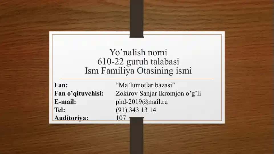 "Ma’lumotlarbazasi Kursi"