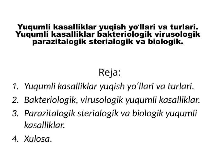 Yuqumli kasalliklar yuqish yoʻllari va turlari