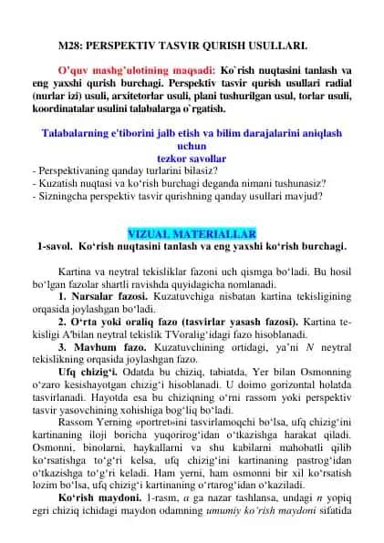 Perspektiv tasvir qurish usullari
