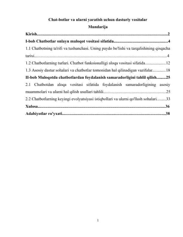 Chat-botlar va ularni yaratish uchun dasturiy vositalar