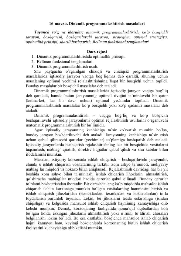 Dinamik programmalashtirish masalalari
