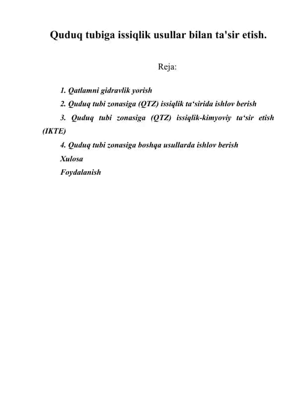 Quduq tubiga issiqlik usullar