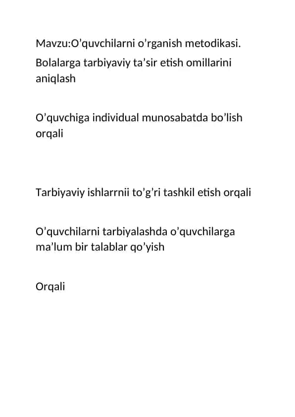 O’quvchilarni o’rganish metodikasi