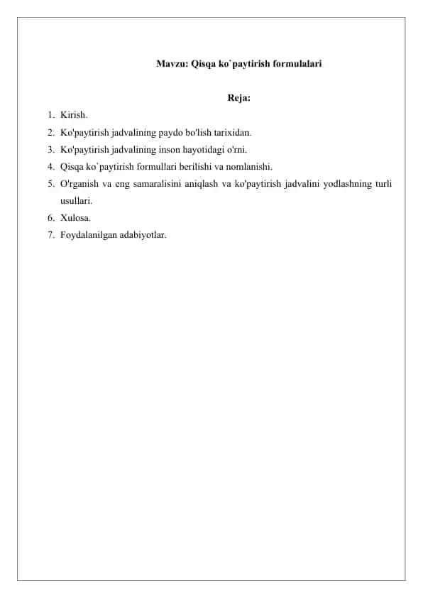 Qisqa ko`paytirish formulalari