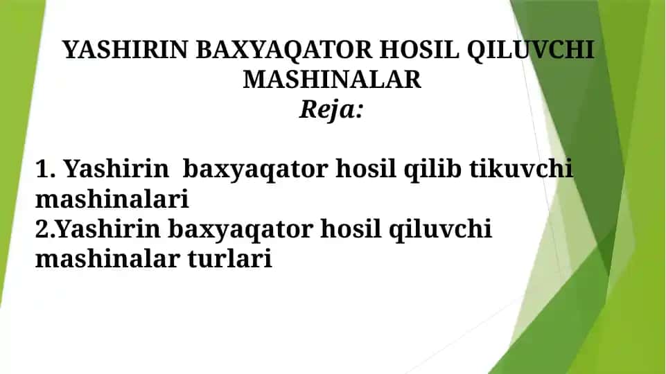 Yashirin Bахyaqator Hosil Qiluvchi Mаshinаlar