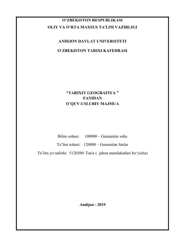 "Tarixiy geografiya" o'quv-uslubiy majmuasi