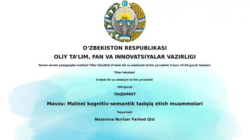 Matnni kognitiv-semantik tadqiq etish muammolari