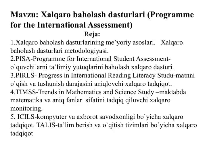 Xalqaro baholash dasturlari (Programme for the International Assessment)