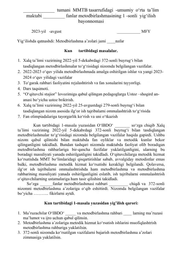 Metodbirlashma a’zolari jami nafar
