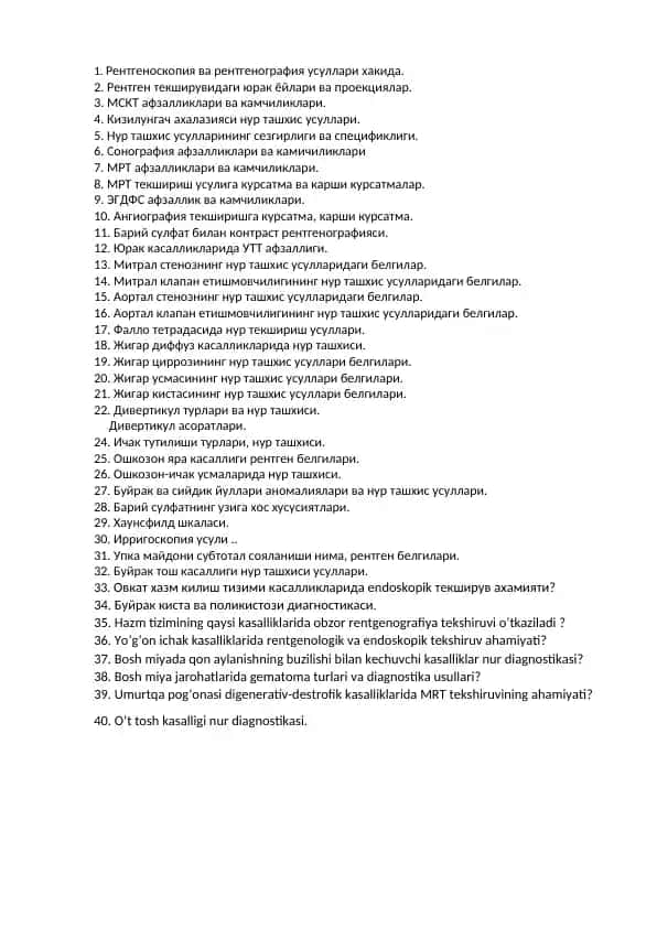 Radiologik diagnoz usullari haqida