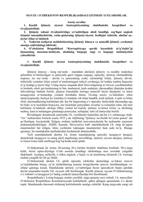 O’zbekiston Respublikasidagi Ijtimoiy O’zgarishlar