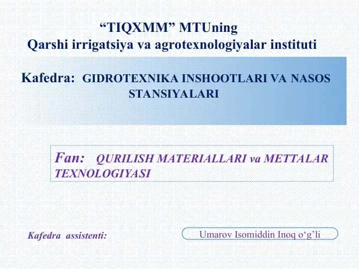 Og’ir betoni ishlab chiqarish uchun tarkibini hisoblash va og’ir beton qorishmasini tayorlash