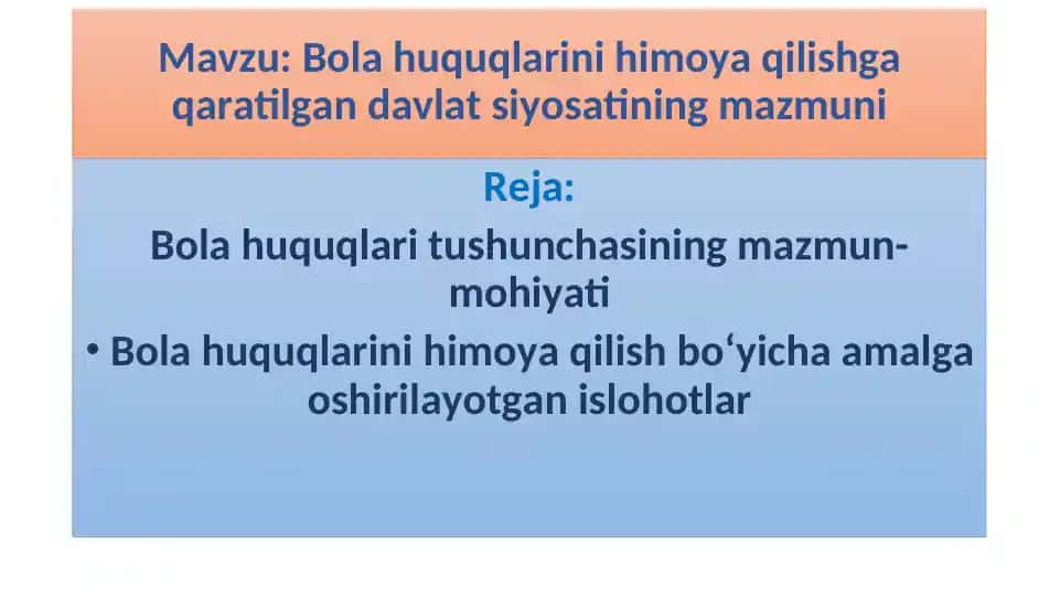 Bola huquqlarini himoya qilishga qaratilgan davlat siyosati