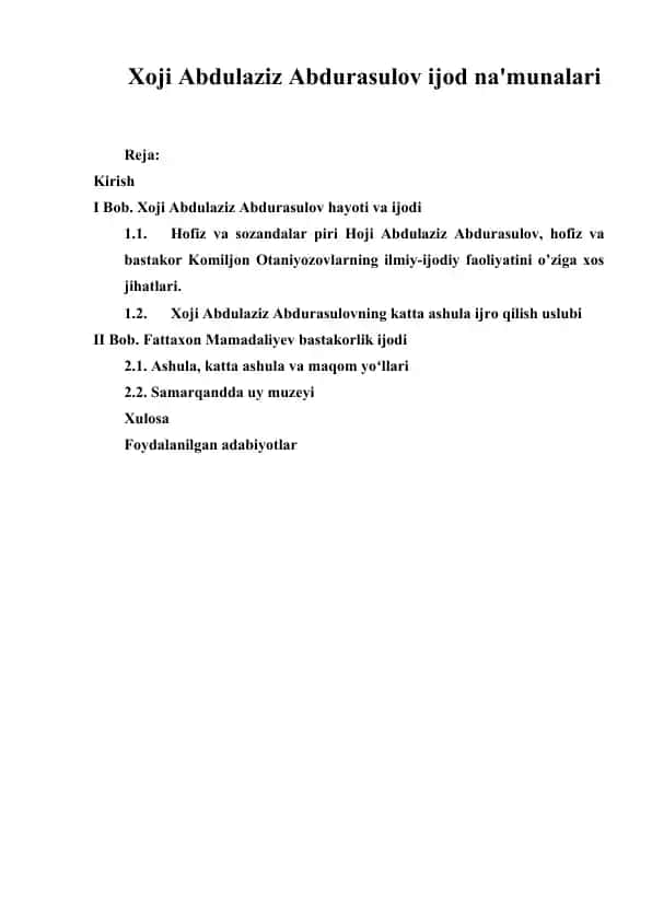 Xoji Abdulaziz Abdurasulov ijod namunalari