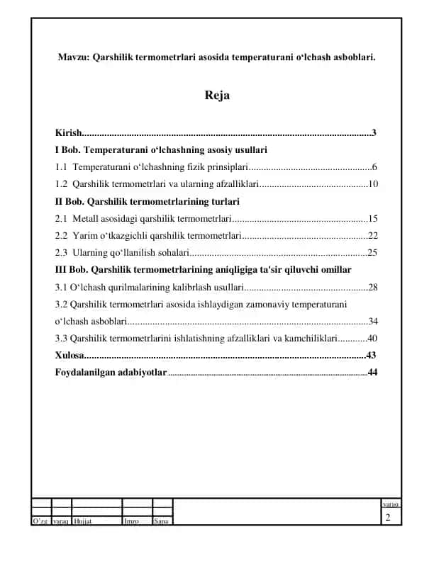 Qarshilik termometrlari asosida temperaturani o‘lchash asboblari
