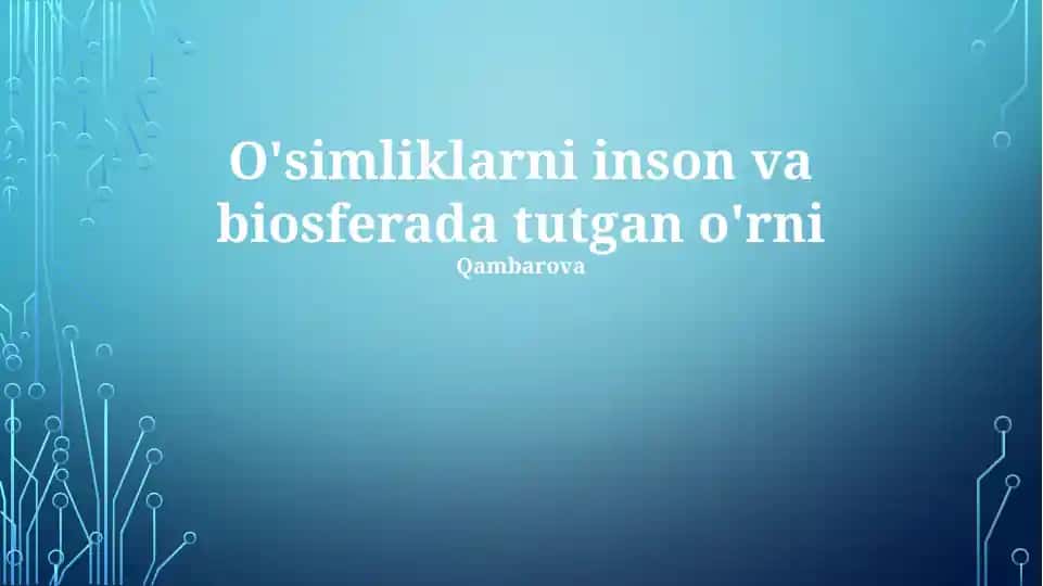 O'simliklarni inson va biosferada tutgan o'rni