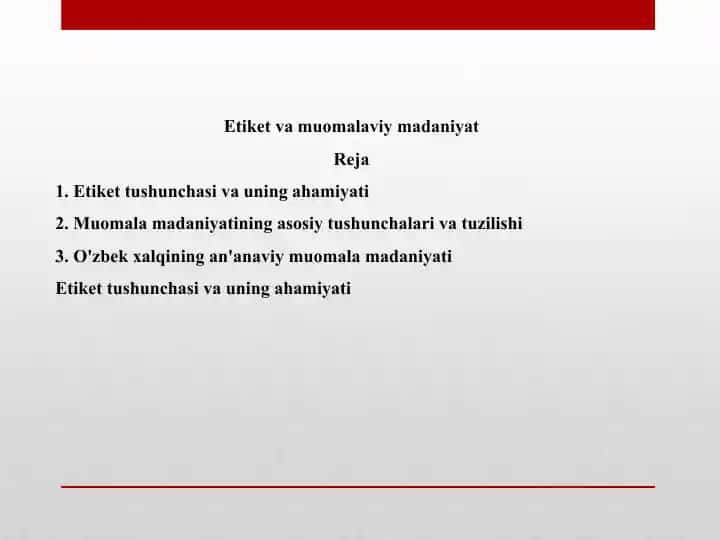 Etiket va muomalaviy madaniyat