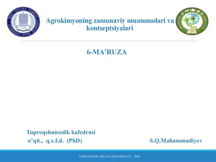 Agrokimyoning zamonaviy muammolari va kontseptsiyalari