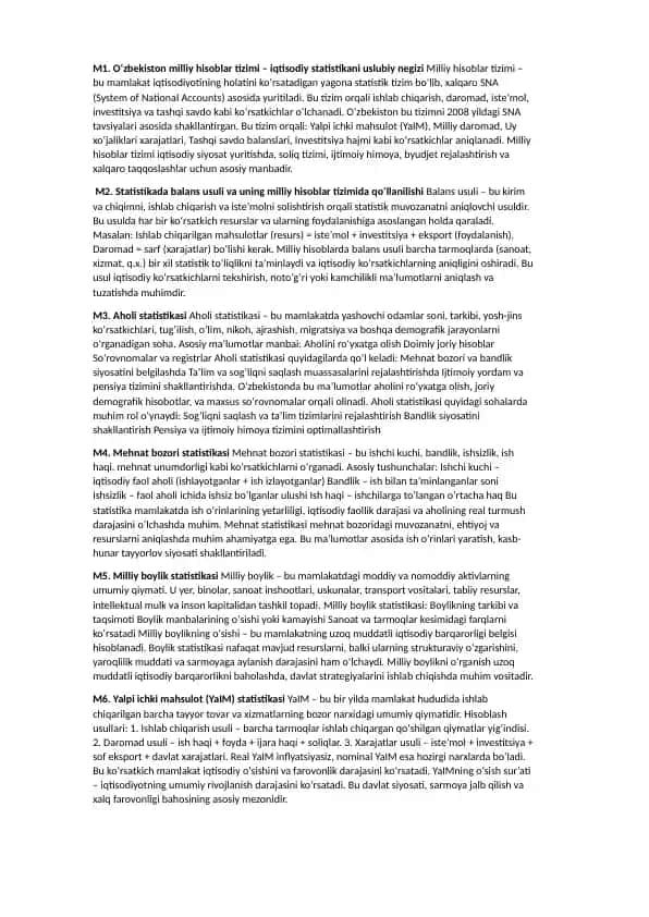 O‘zbekiston milliy hisoblar tizimi – iqtisodiy statistikani uslubiy negizi