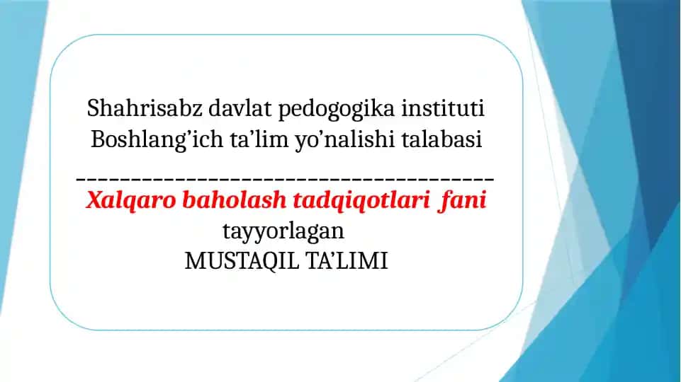 Xalqaro PIRLS baholash dasturiga tayyorlash (4-sinf misolida)