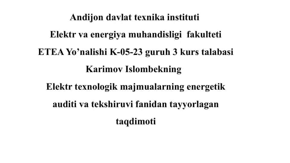 Energiya boshqaruv va audit taqdimoti