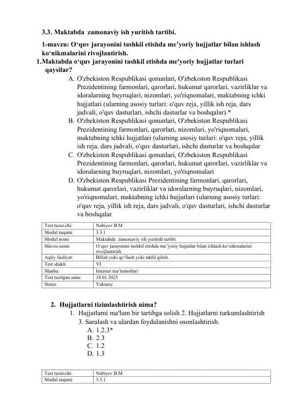 Maktabda zamonaviy ish yuritish tartibi