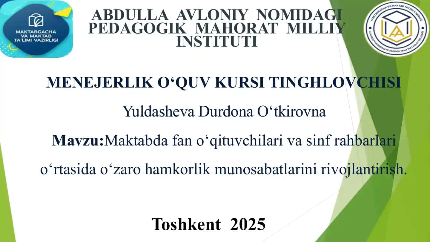 MENEJERLIK O‘QUV KURSI TINGHLOVCHISI