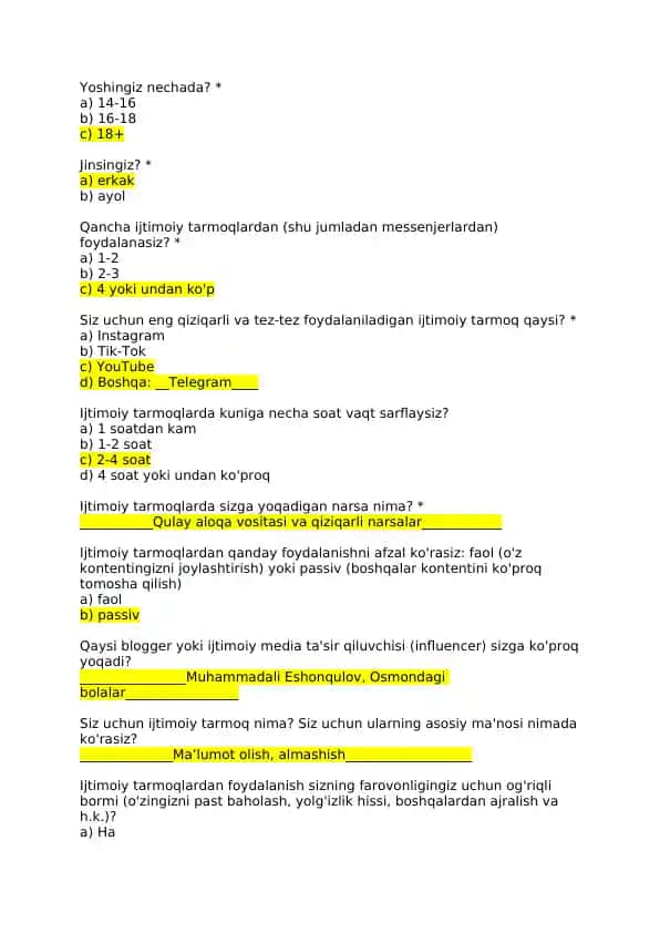 test ijtimoiy tarmoq boʻyicha