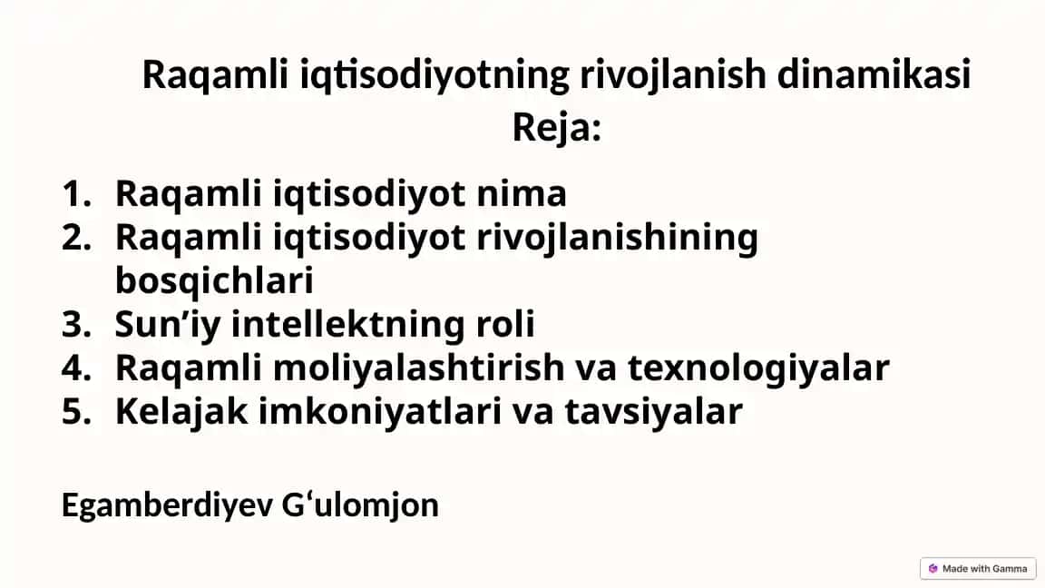 Raqamli iqtisodiyotning rivojlanish dinamikasi
