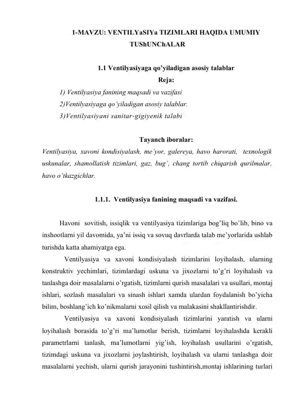 Ventilyasiya Tizimlari
