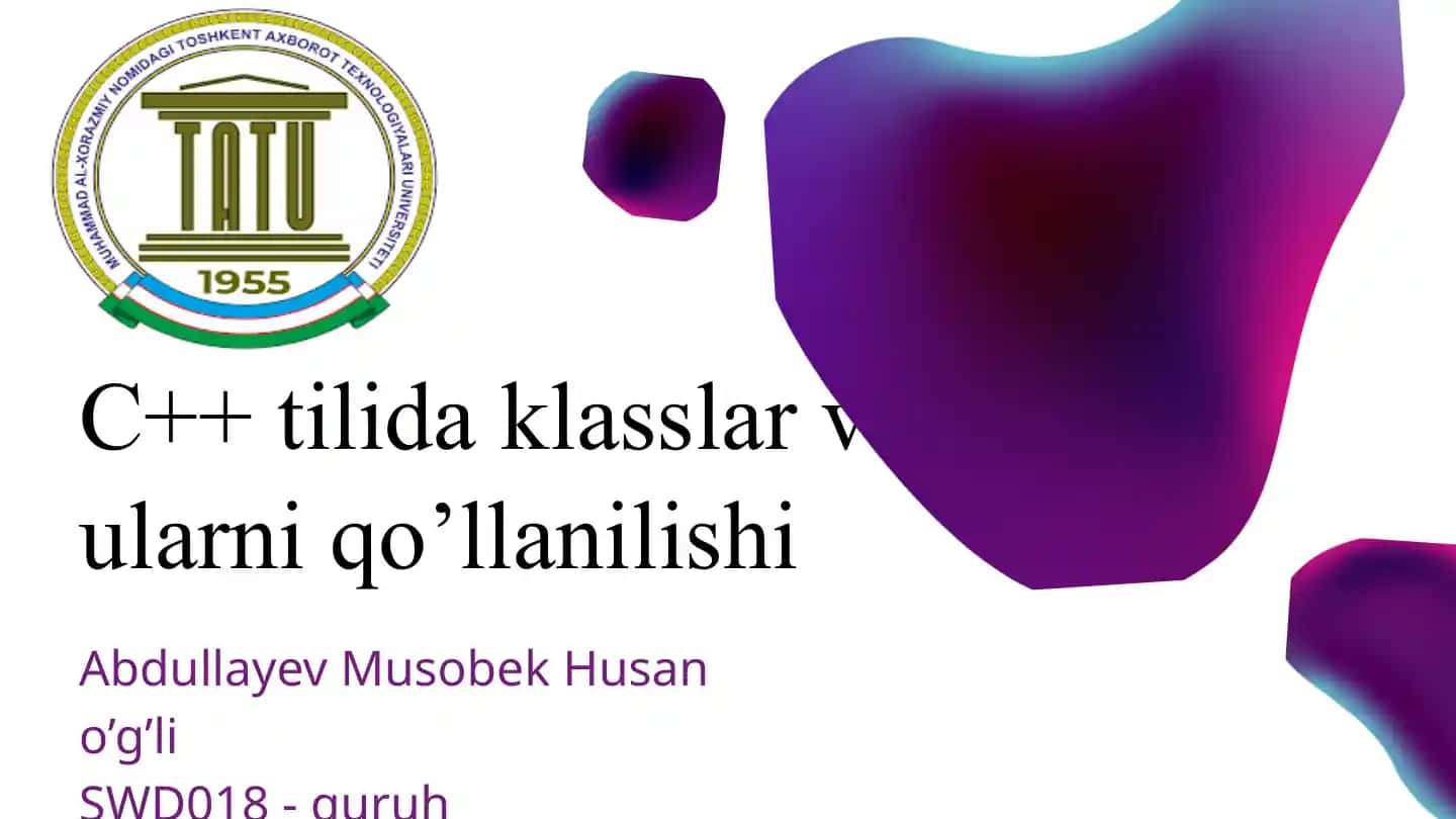 C++ tilida klasslar va ularni qo'llanilishi