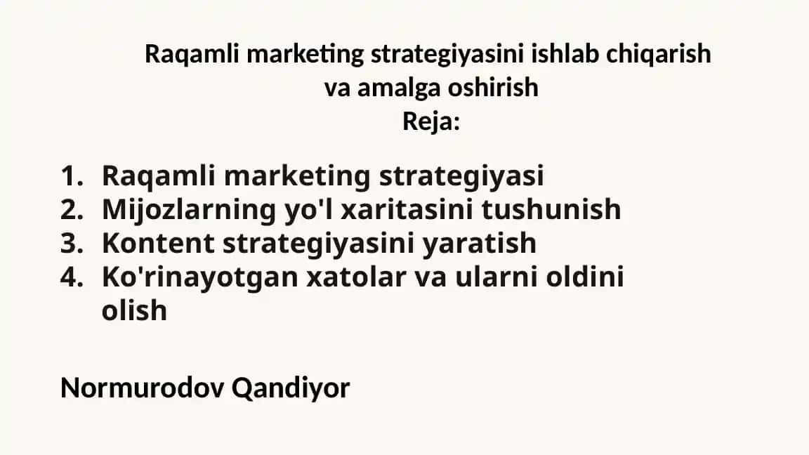 Raqamli marketing strategiyasi