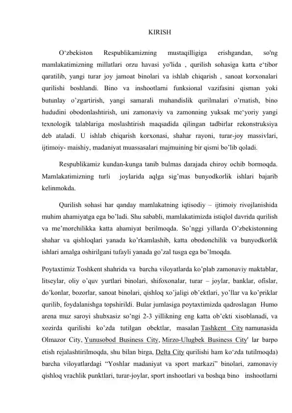 Rekonstruksiya va bino qurish sohasi