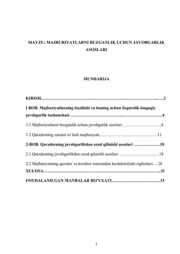 Majburiyatlarni Buzganlik Uchun Javobgarlik Asoslari