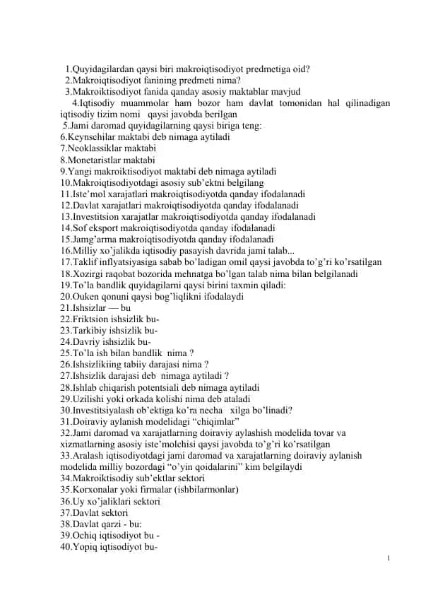 Makroiqtisodiyot haqida ma'lumotlar