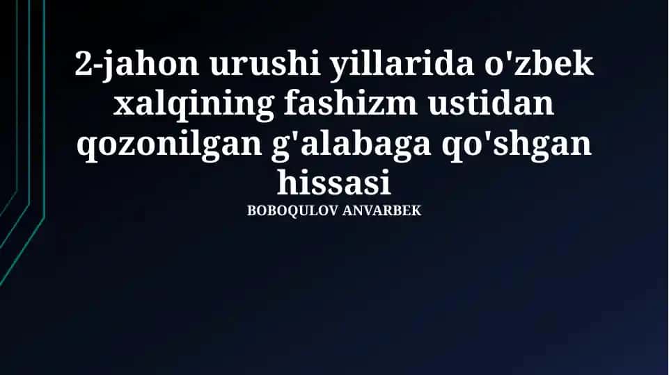 Urushdan keyingi O‘zbekistonning qayta tiklanishi