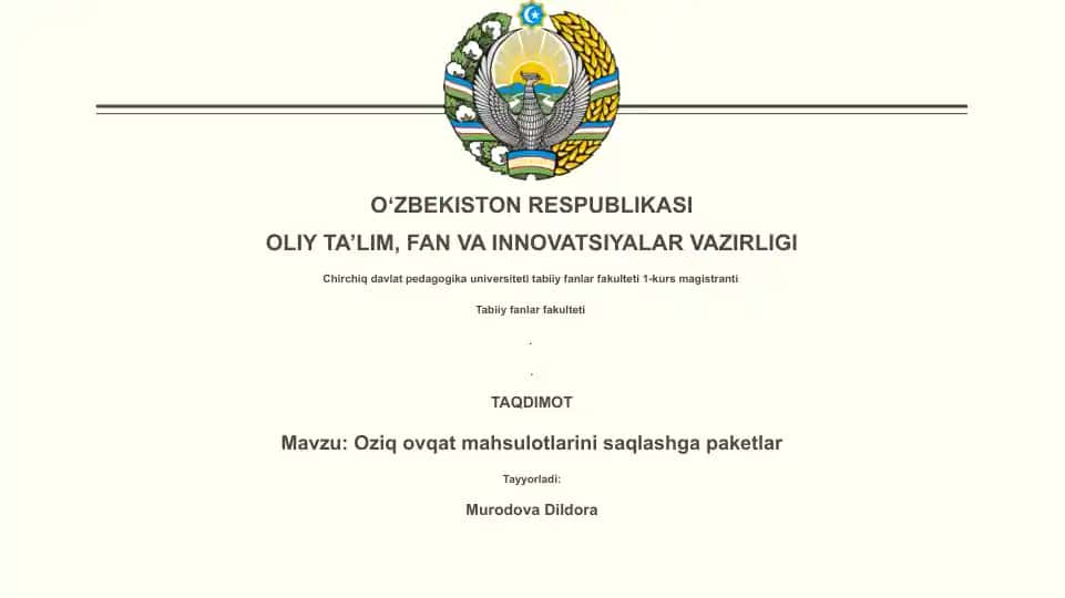 Oziq ovqat mahsulotlarini saqlashga paketlar