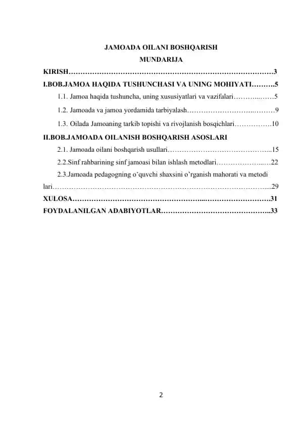 Jamoada oilani boshqarish