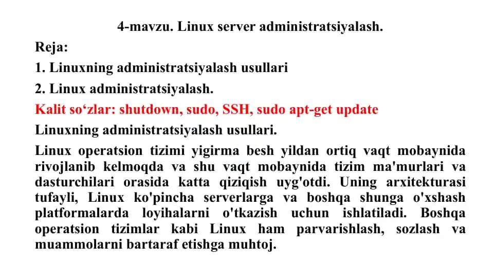 Linux server administratsiyalash