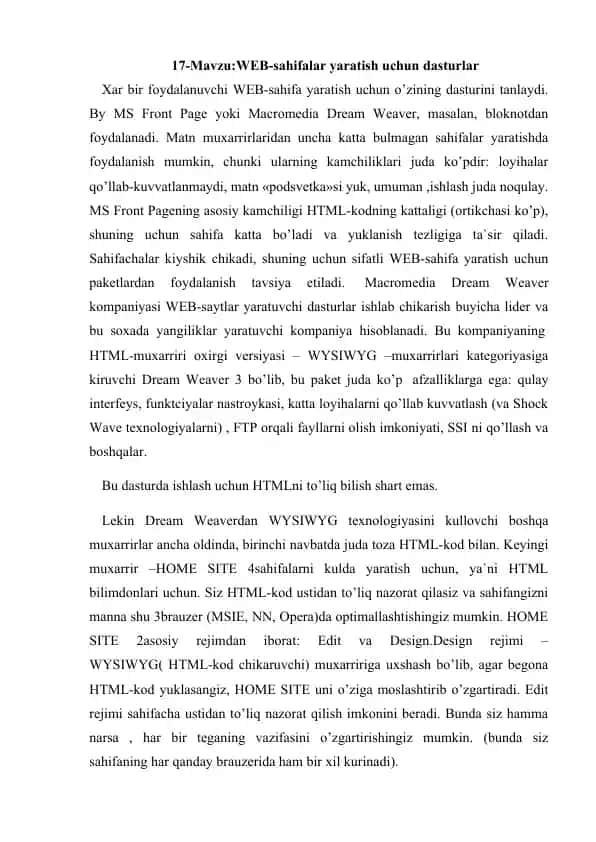 WEB-sahifalar yaratish uchun dasturlar