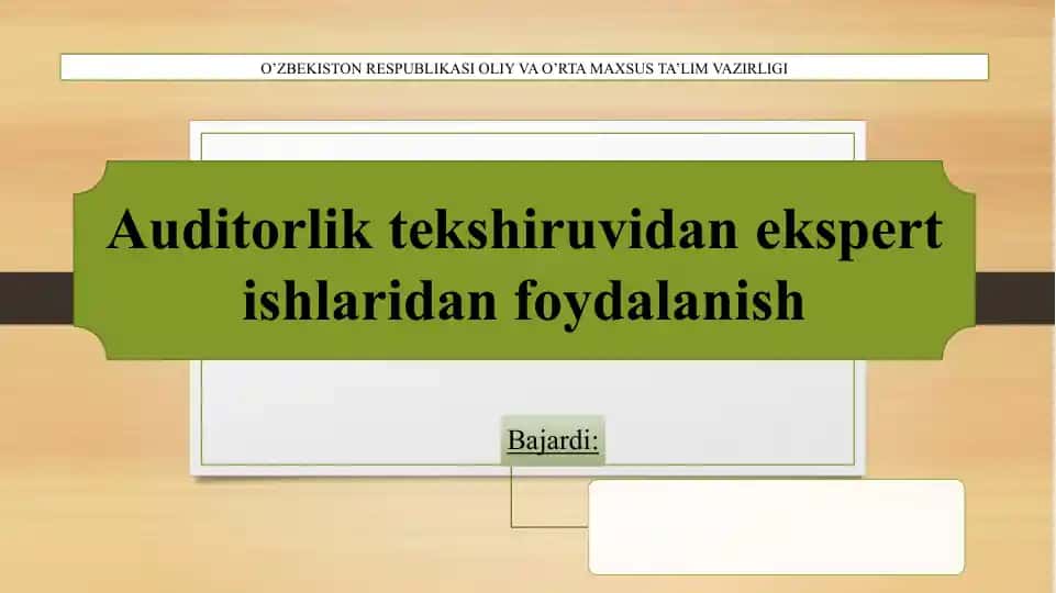 Auditorlik tekshiruvidan ekspert ishlaridan foydalanish
