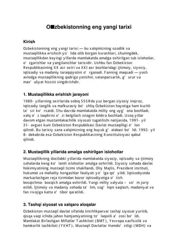 O'zbekistonning eng yangi tarixi