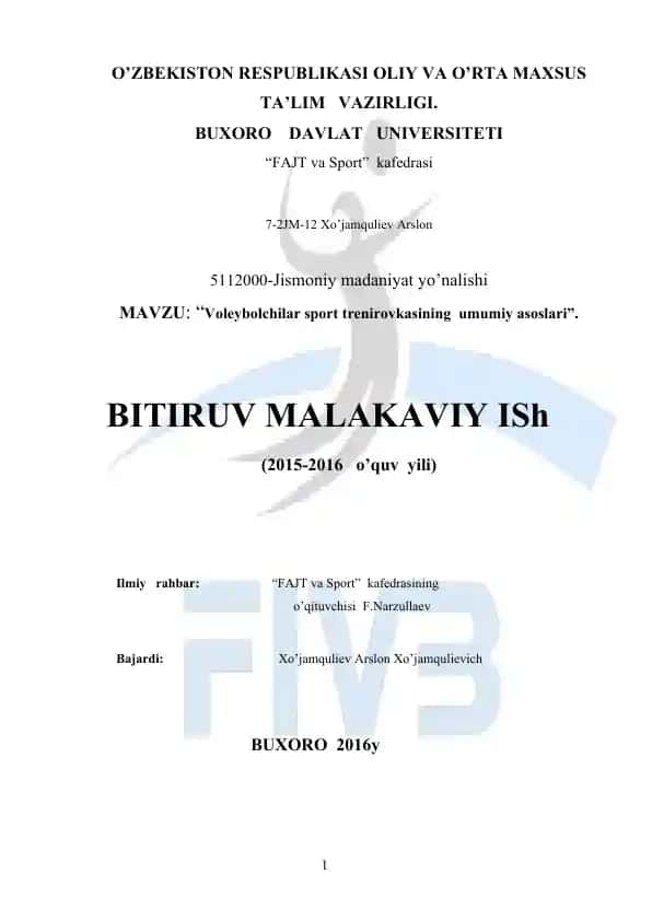 Voleybolchilar sport trenirovkasining umumiy asoslari