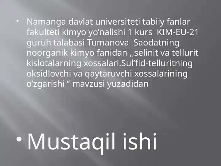 Selenit va Tellurit Kislotalarning Xossalari