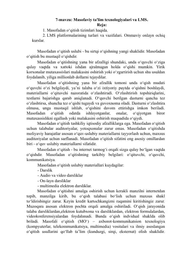 Masofaviy ta'lim texnologiyalari va LMS